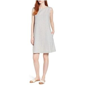 Eileen Fisher Hemp Organic Cotton blue white sleeveless Stripe Dress Sz Sm P